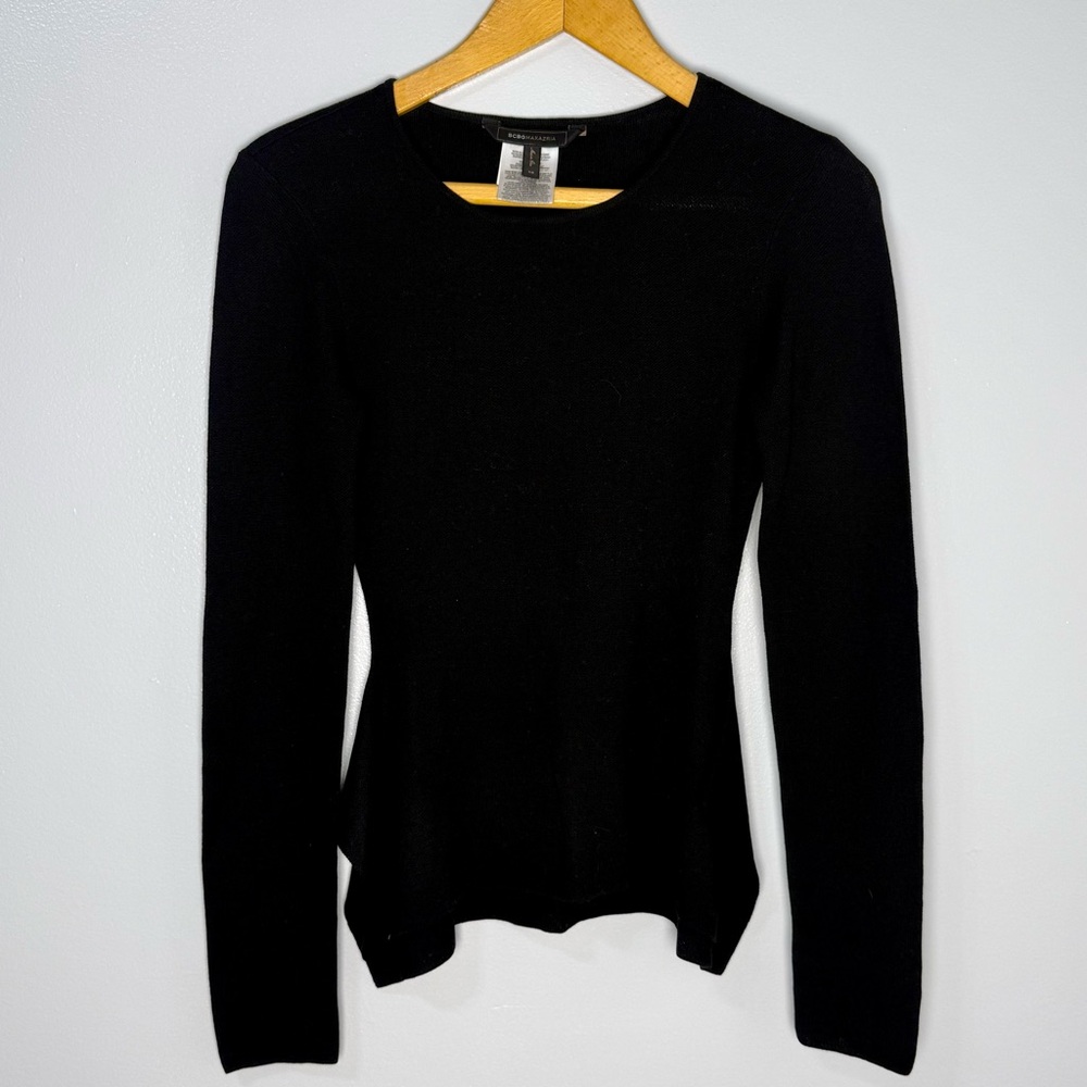 BCBGMaxAzria Black Silk Blend Long Sleeve Top | XS